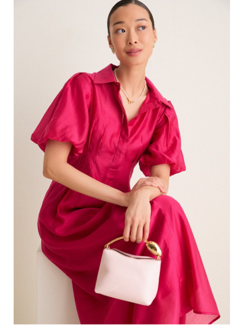 Tuckernuck Raspberry Organza Delaney Dress S Puff Sleeves Collar Wedding Guest - Picture 5 of 12